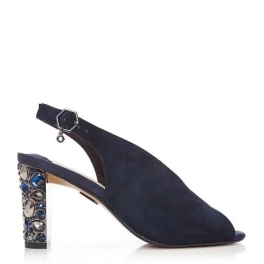 Meloni Navy Suede Women Moda In Pelle Heeled Sandals