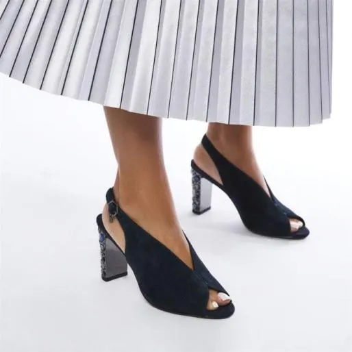 Meloni Navy Suede Women Moda In Pelle Heeled Sandals
