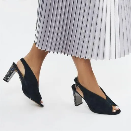 Meloni Navy Suede Women Moda In Pelle Heeled Sandals