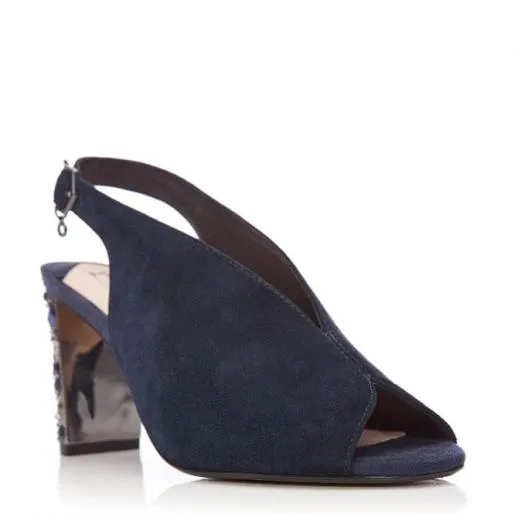 Meloni Navy Suede Women Moda In Pelle Heeled Sandals