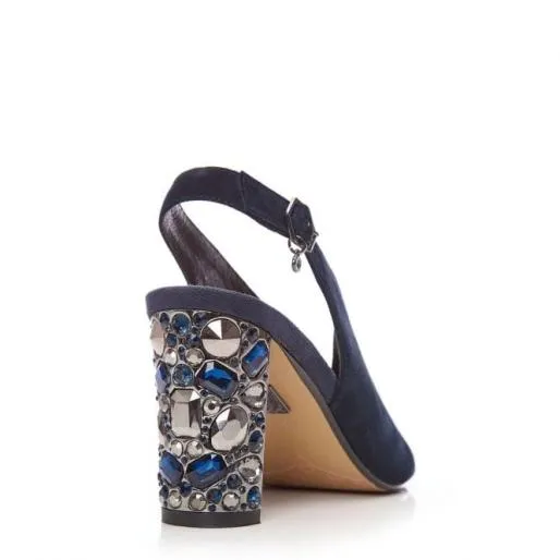 Meloni Navy Suede Women Moda In Pelle Heeled Sandals