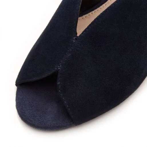 Meloni Navy Suede Women Moda In Pelle Heeled Sandals