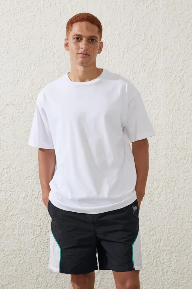 Men Activewear Cotton On Active Kokkinakis Tech Short Black White Panel