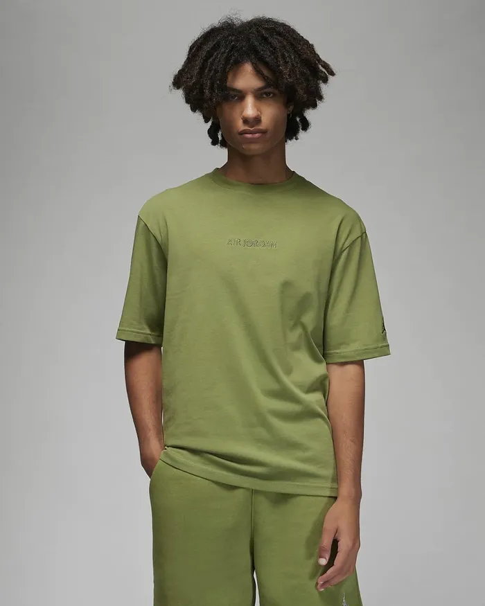 Men Air Jordan Wordmark Sky J Light Olive Nike Tops And TShirts
