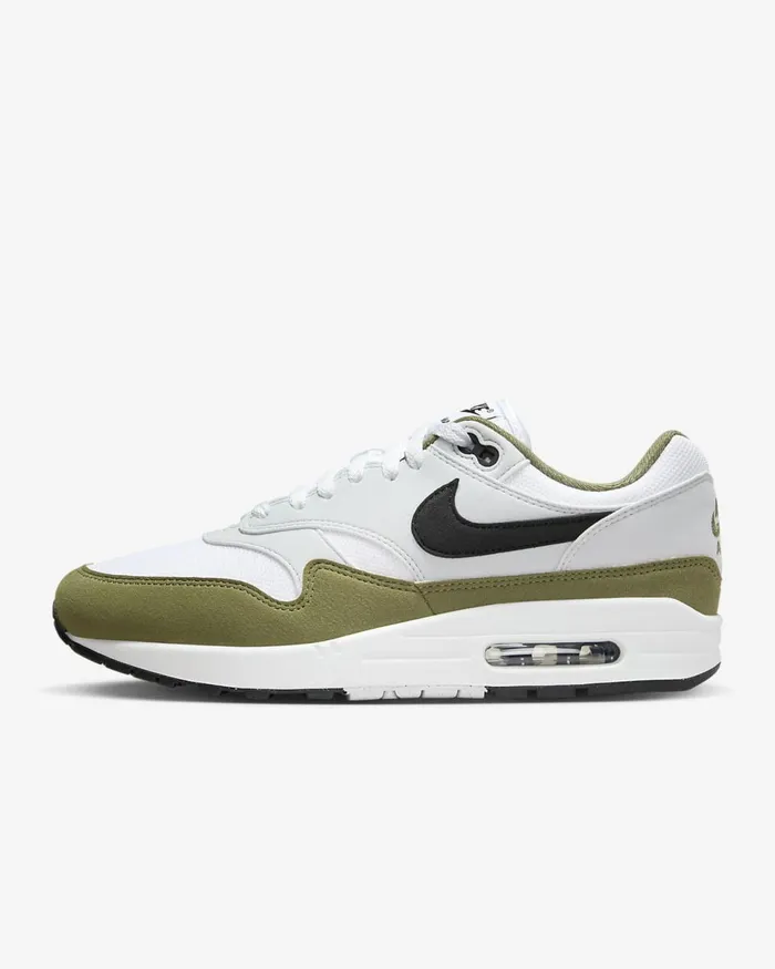 Men Air Max 1 Whitepure Platinummedium Oliveblack Nike Lifestyle