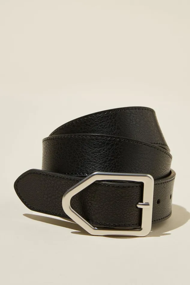 Men Bags and Belts Cotton On Leather Icon Buckle Belt Blacksilver