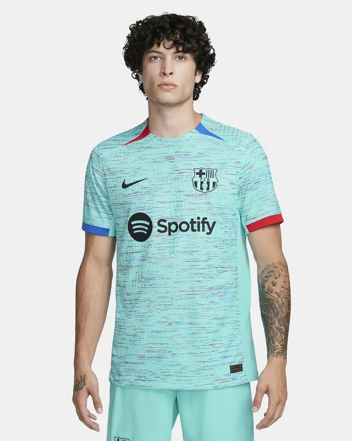 Men FC Barcelona 202324 Match Third Light Aquaroyal Blueuniversity Redblack Nike Kits And Jerseys Men FC Barcelona 202324 Match Third Light Aquaroyal Blueuniversity Redblack Nike Kits And Jerseys