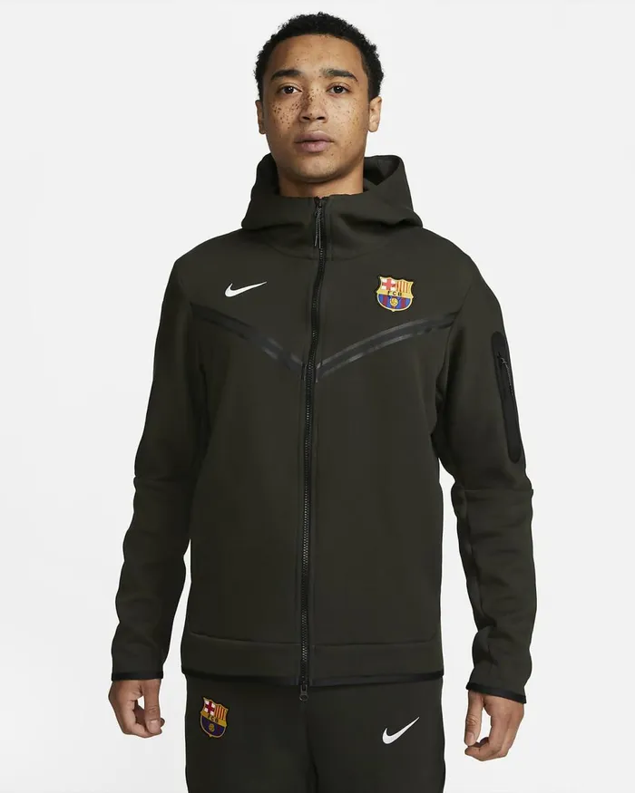 Men FC Barcelona Tech Fleece Windrunner Sequoiawhite Nike Hoodies And Sweatshirts
