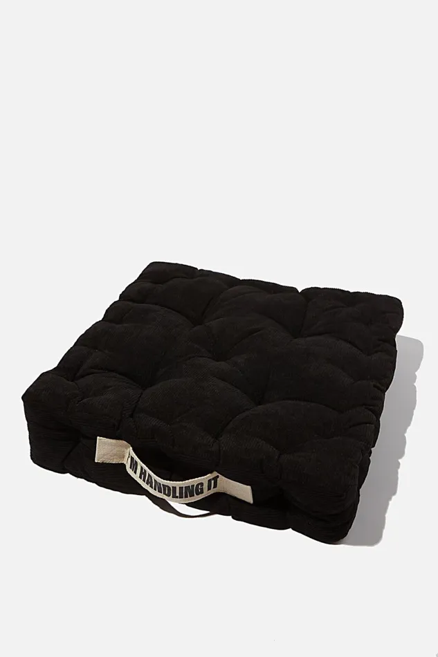 Men Gifting Cotton On Floor Cushion Black Corduroy