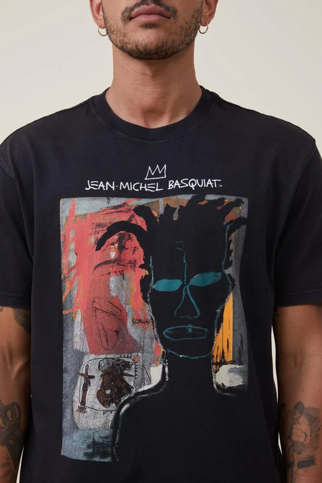 Men Graphic TShirts Cotton On Basquiat Loose Fit TShirt Lcn Bsq Blackportrait