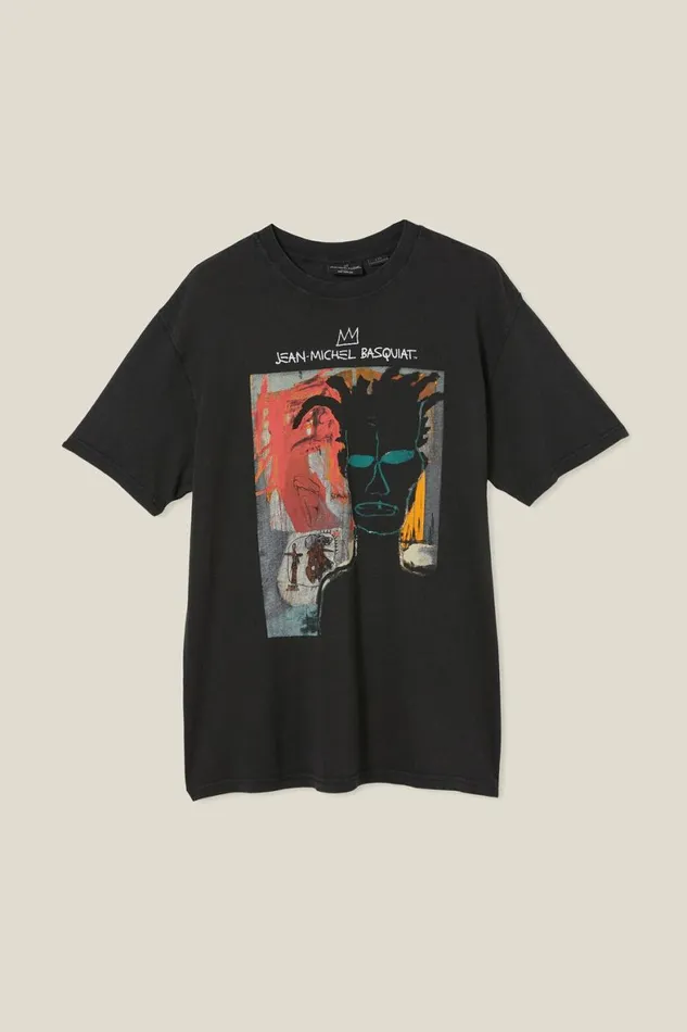 Men Graphic TShirts Cotton On Basquiat Loose Fit TShirt Lcn Bsq Blackportrait