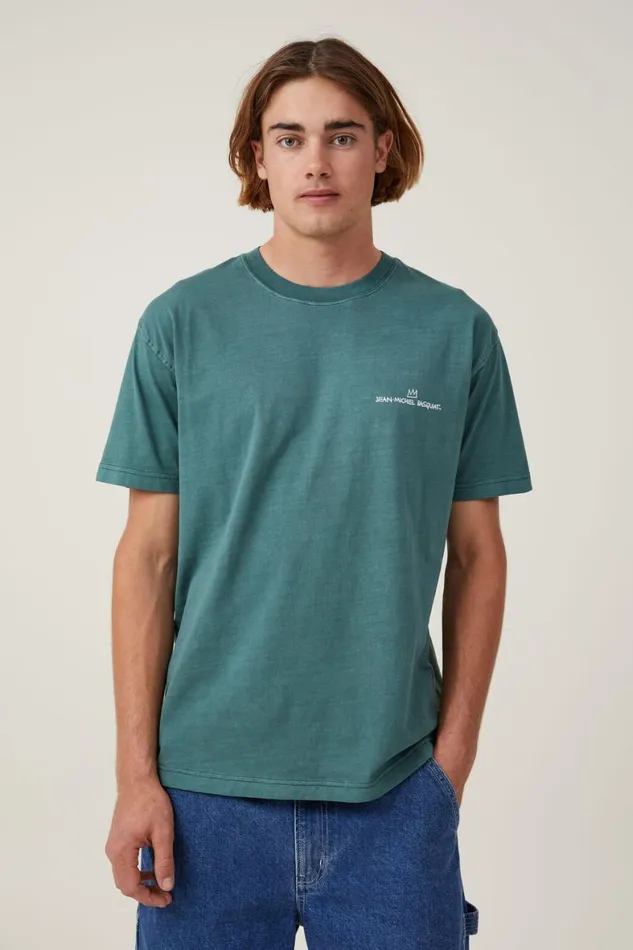 Men Graphic TShirts Cotton On Basquiat Loose Fit TShirt Lcn Bsq Pineneedle Greenportrait Of Hell