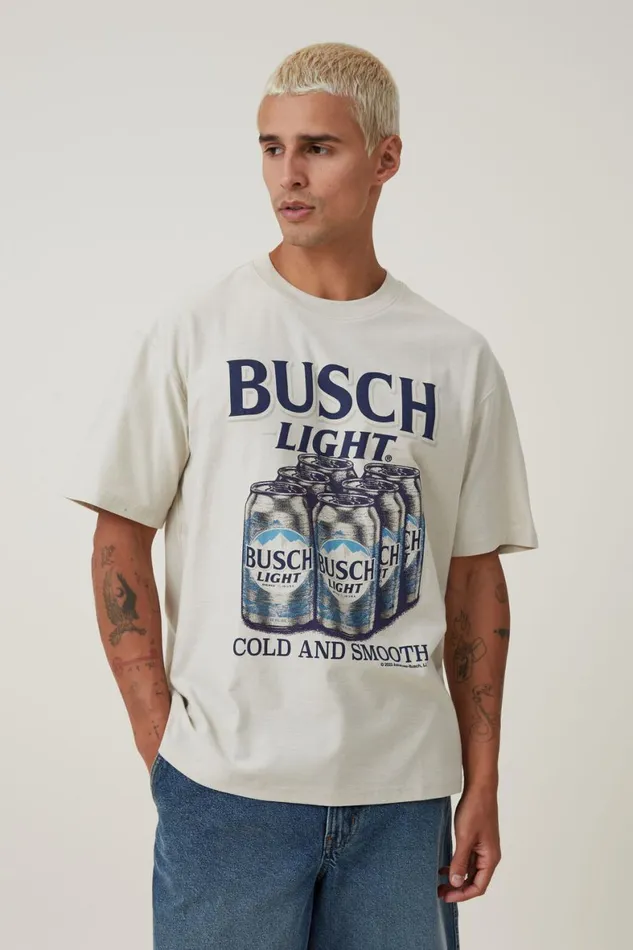 Men Graphic TShirts Cotton On Busch Light Loose Fit TShirt Lcn Bud Ivorybusch Lightsix Pack