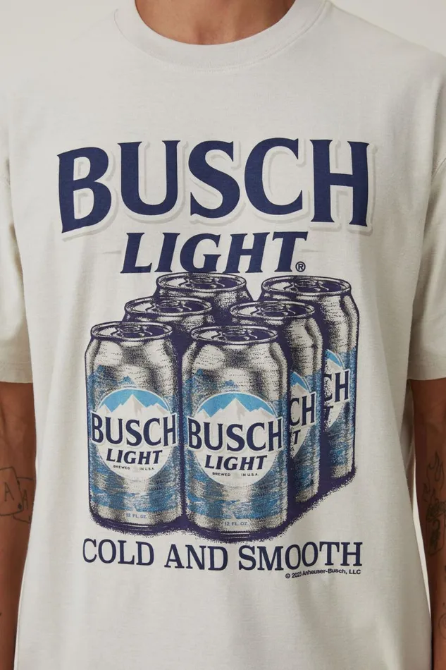 Men Graphic TShirts Cotton On Busch Light Loose Fit TShirt Lcn Bud Ivorybusch Lightsix Pack