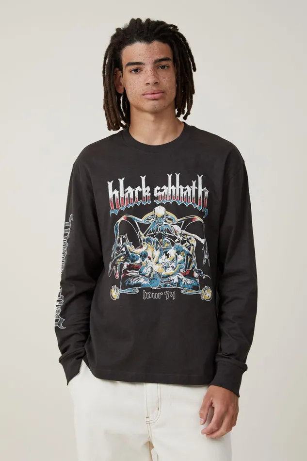 Men Graphic TShirts Cotton On Music Long Sleeve TShirt Lcn Bra Washed Black Black Sabbath74 Men Graphic TShirts Cotton On Music Long Sleeve TShirt Lcn Bra Washed Black Black Sabbath74