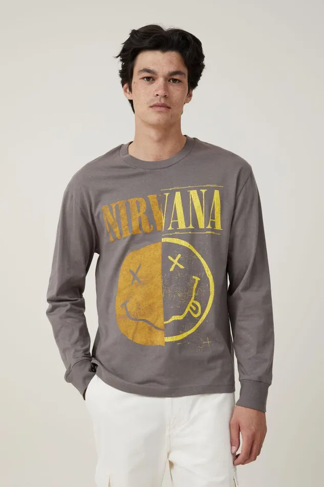 Men Graphic TShirts Cotton On Music Long Sleeve TShirt Lcn Mt Slate Stone Nirvanasmiley Half Men Graphic TShirts Cotton On Music Long Sleeve TShirt Lcn Mt Slate Stone Nirvanasmiley Half