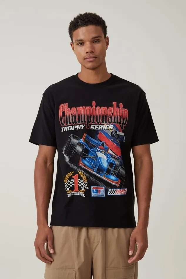 Men Graphic TShirts Cotton On Pit Stop Loose Fit TShirt Black World Championships Men Graphic TShirts Cotton On Pit Stop Loose Fit TShirt Black World Championships