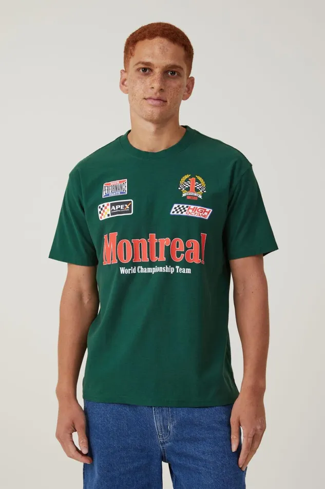 Men Graphic TShirts Cotton On Pit Stop Loose Fit TShirt Racing Green Montreal Multi Logo Men Graphic TShirts Cotton On Pit Stop Loose Fit TShirt Racing Green Montreal Multi Logo