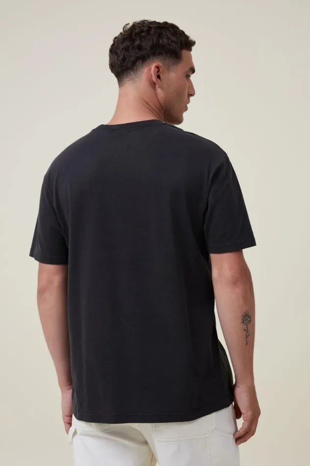 Men Graphic TShirts Cotton On Premium Loose Fit Music TShirt Lcn Mt Washed Blacknirvanasmiley Repeat