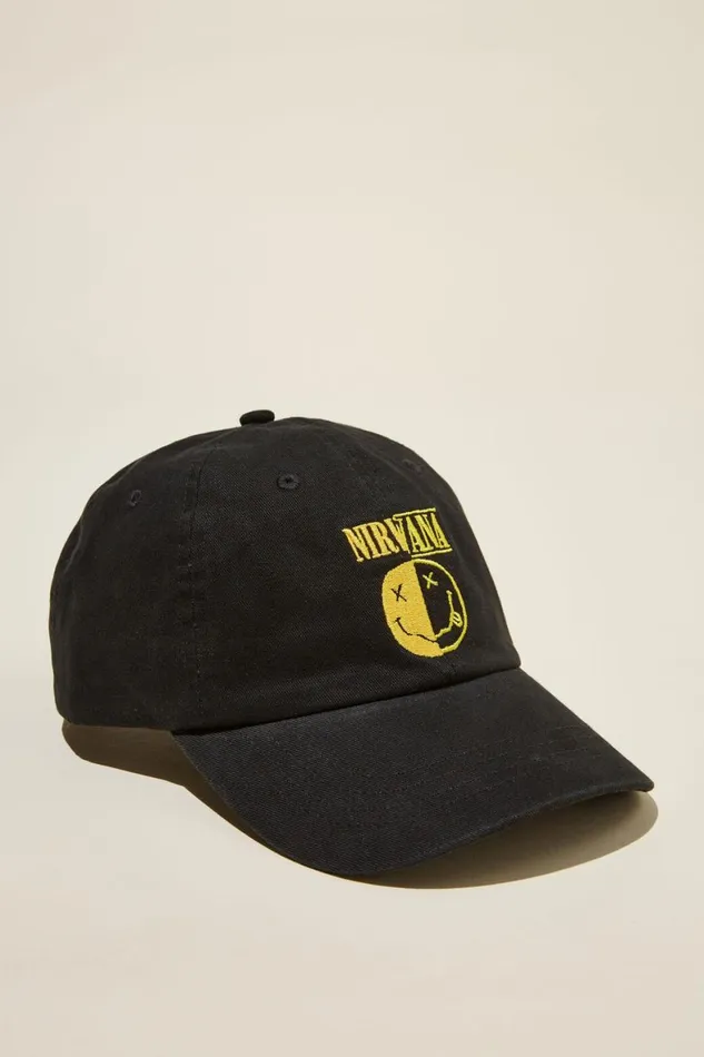 Men Hats Cotton On Special Edition Dad Hat Lcn Mt Washed Blacknirvanasmiley