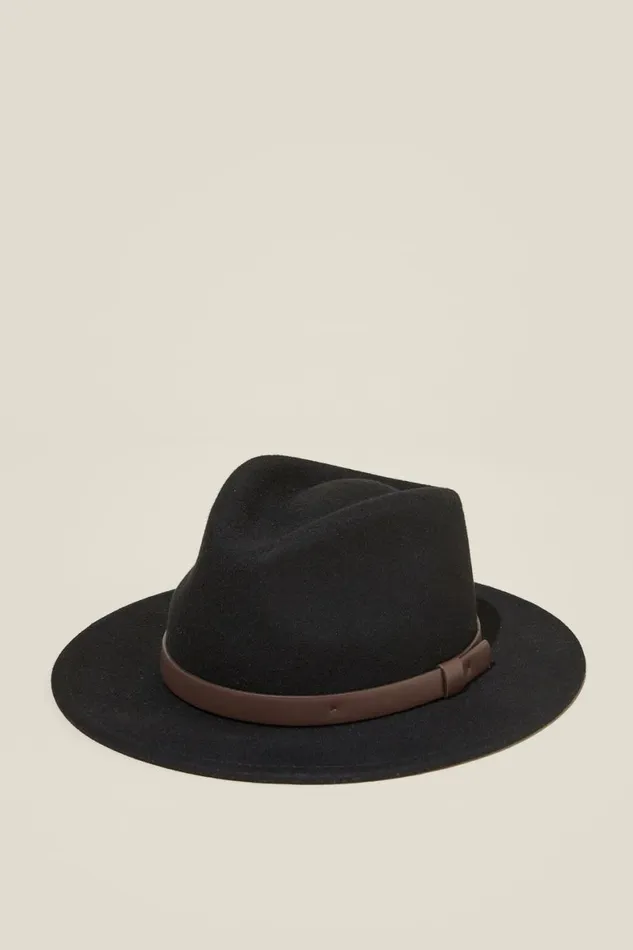 Men Hats Cotton On Wide Brim Felt Hat Black