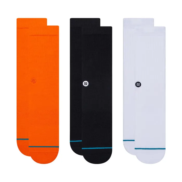 Men Icon Crew Socks 3 Pack Orange Black White Stance Crew