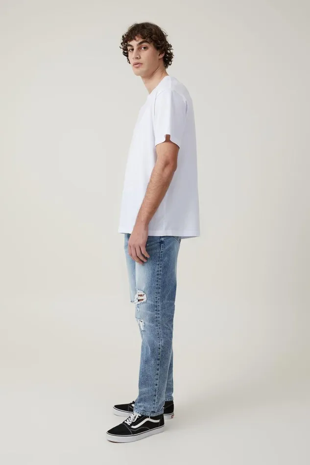 Men Jeans Cotton On Slim Straight Jean West Blue Ripped
