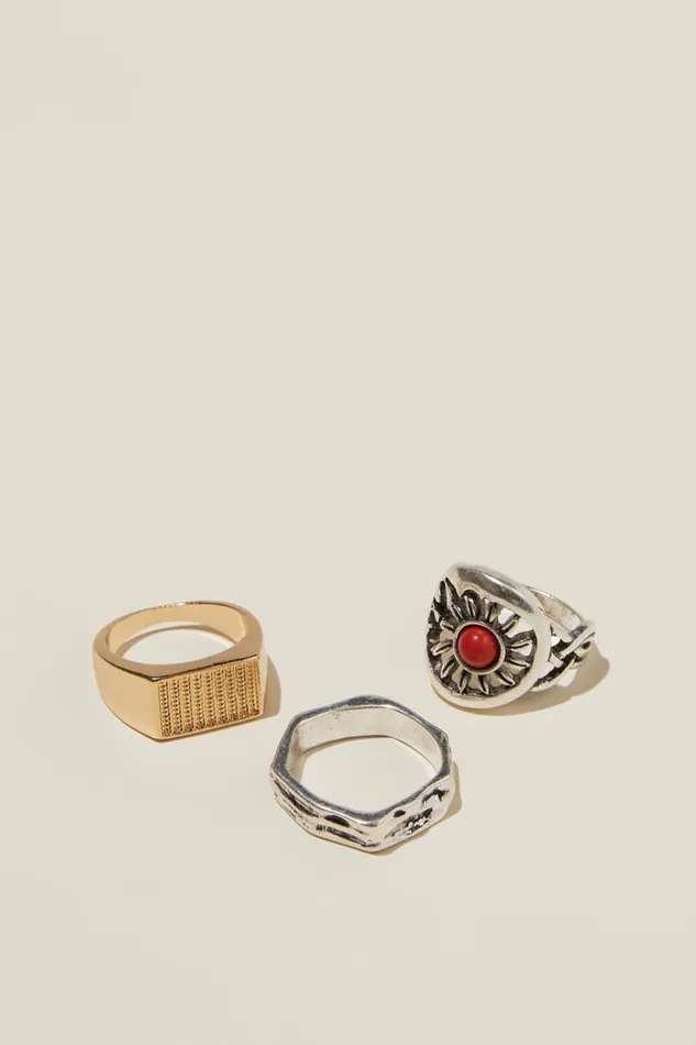 Men Jewelry Cotton On Rings Multi Pack Brushed Silvergoldred Signet