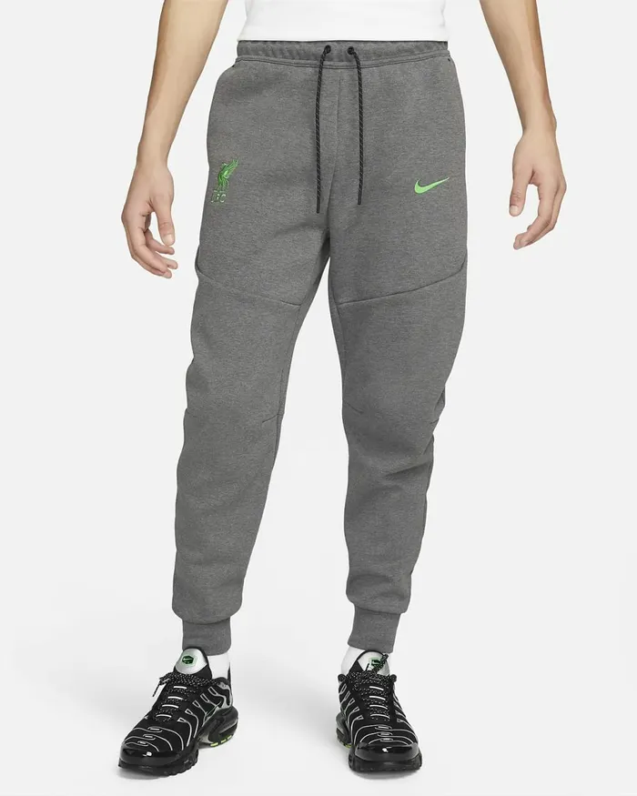 Men Liverpool FC Tech Fleece Charcoal Heatherpoison Green Nike Trousers And Tights
