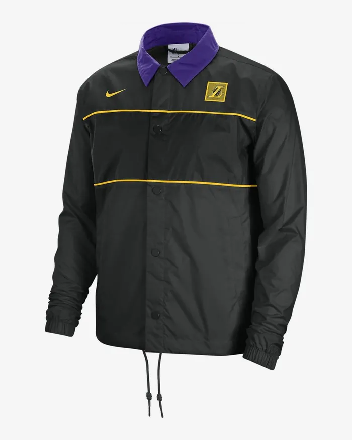 Men Los Angeles Lakers Courtside Blackfield Purpleamarillo Nike Jackets