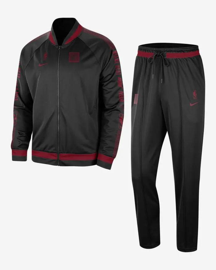 Men Miami Heat Starting 5 Blacktough Red Nike Tracksuits