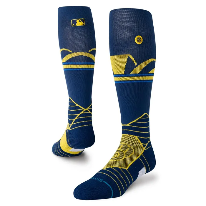 Men MLB Milwaukee Brewers Arches OTC Socks Darknavy Stance Over The Calf