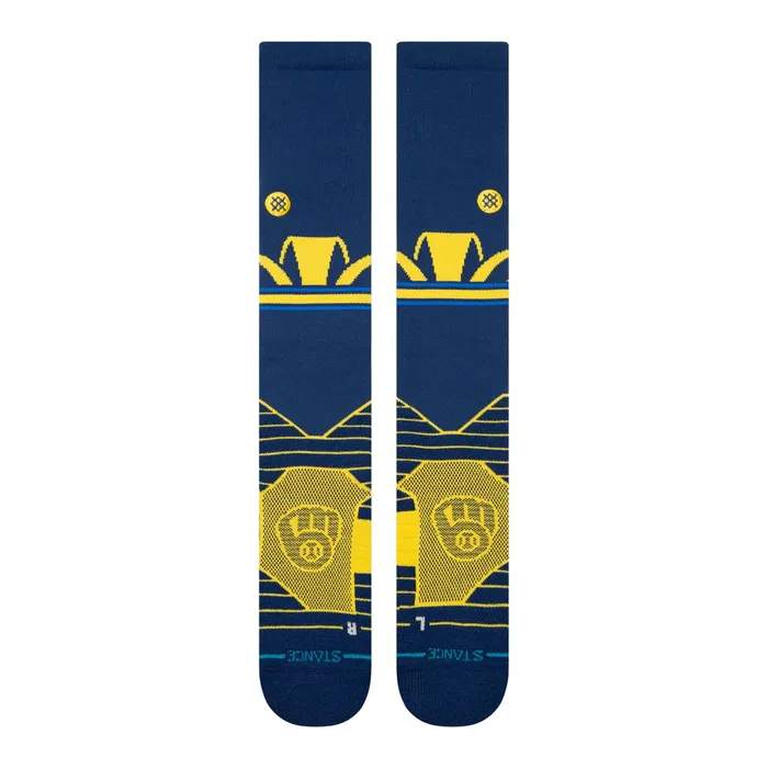 Men MLB Milwaukee Brewers Arches OTC Socks Darknavy Stance Over The Calf