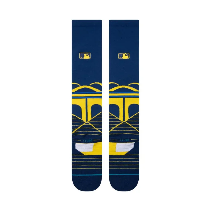 Men MLB Milwaukee Brewers Arches OTC Socks Darknavy Stance Over The Calf