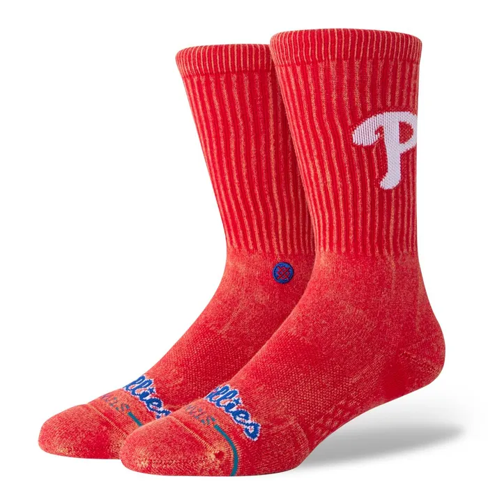 Men MLB X 2024 Fade Crew Socks Fade Phillies 8211 Red Stance Crew