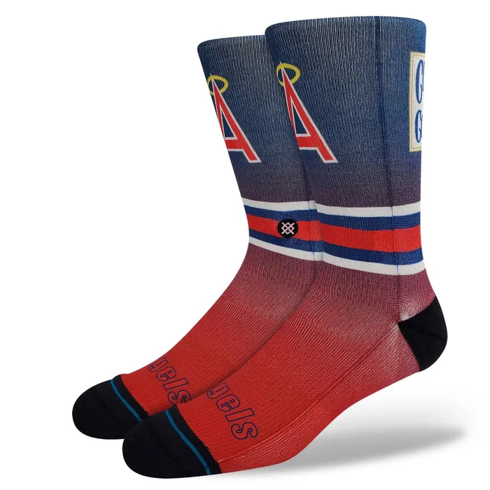 Men MLB X Cooperstown Collection Poly Crew Socks Los Angeles Angels 8211 Multi Stance Crew