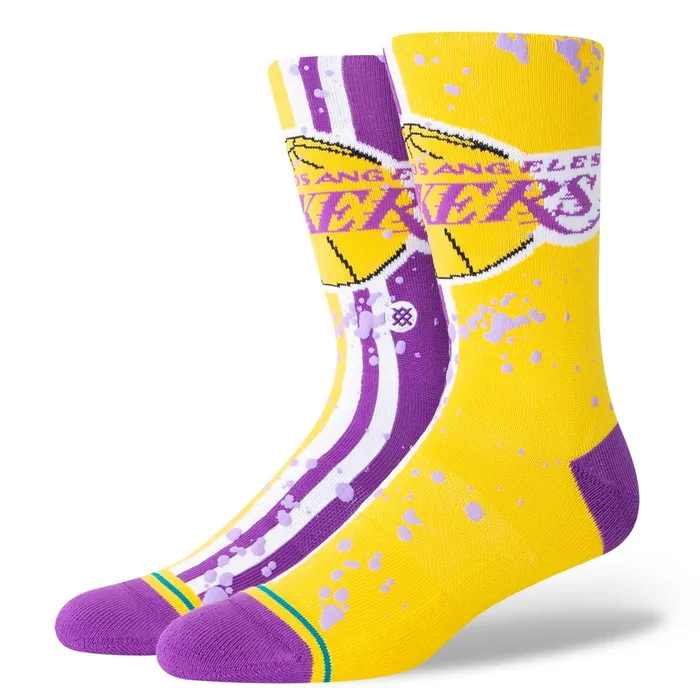 Men NBA X Overspray Crew Socks Los Angeles Lakers 8211 Gold Stance Crew