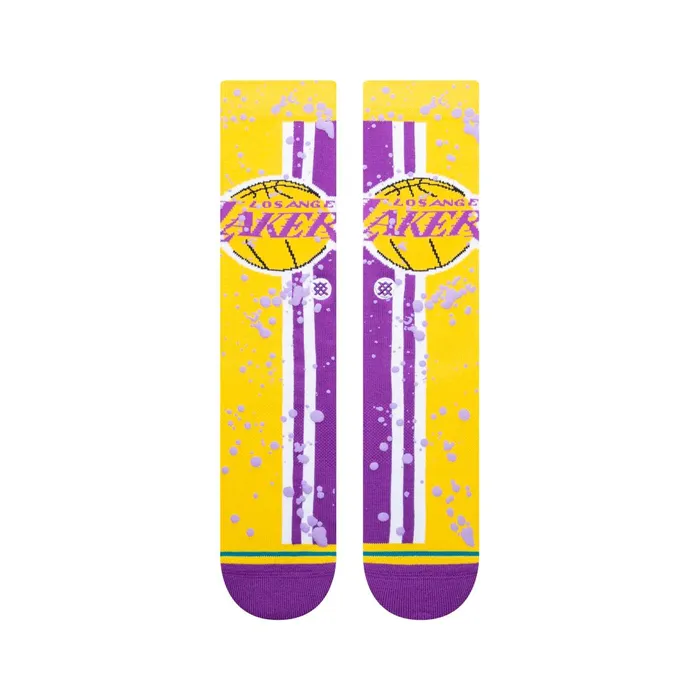 Men NBA X Overspray Crew Socks Los Angeles Lakers 8211 Gold Stance Crew