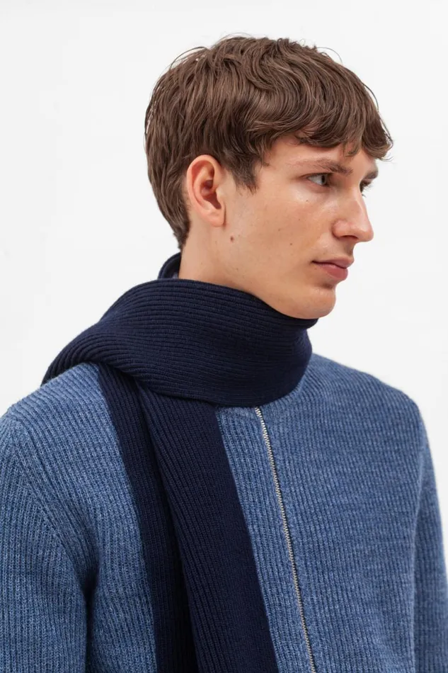 Men Norse Projects Accessories Jannik Merino Rib Scarf Dark Navy