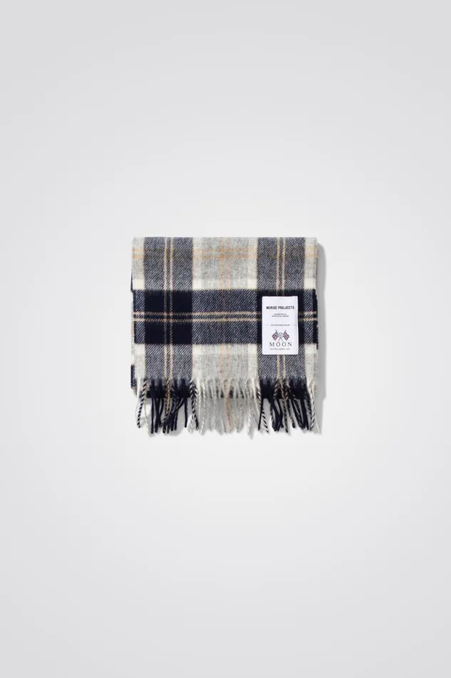Men Norse Projects Accessories Moon Checked Lambswool Scarf Navy