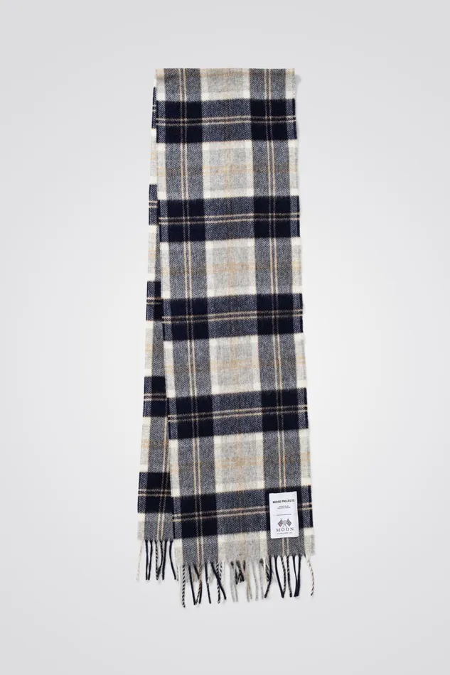 Men Norse Projects Accessories Moon Checked Lambswool Scarf Navy