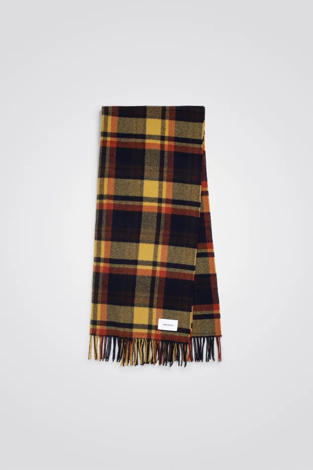 Men Norse Projects Accessories Virgin Wool Checked Scarf Dark Navy