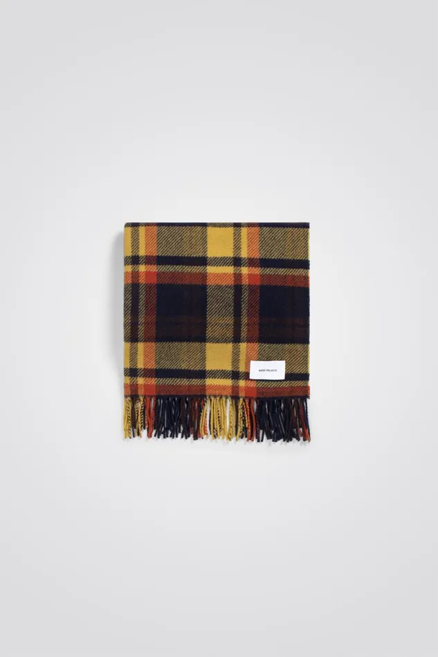 Men Norse Projects Accessories Virgin Wool Checked Scarf Dark Navy