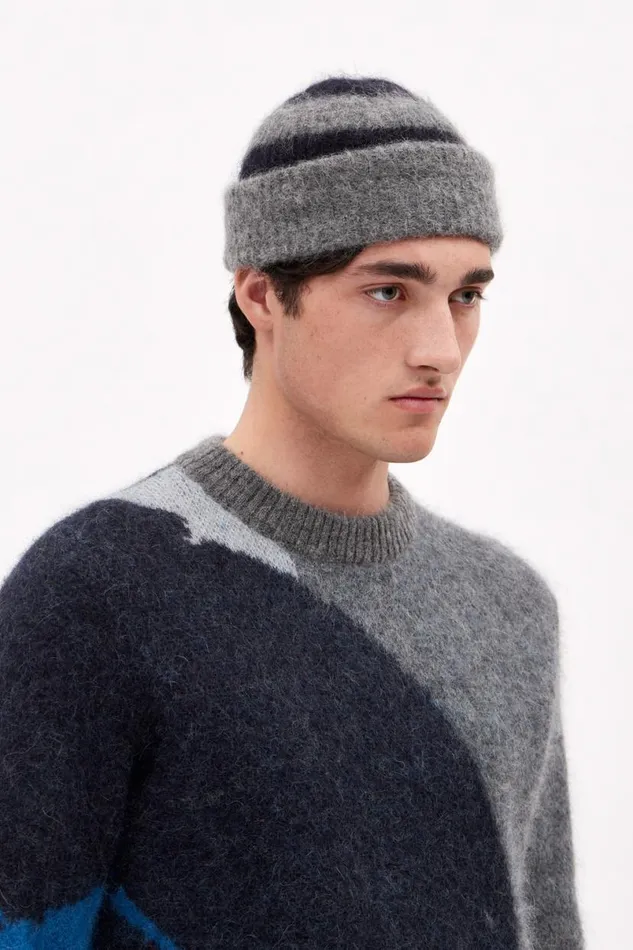 Men Norse Projects Beanies Alpaca Mohair Stripe Beanie Grey Melange