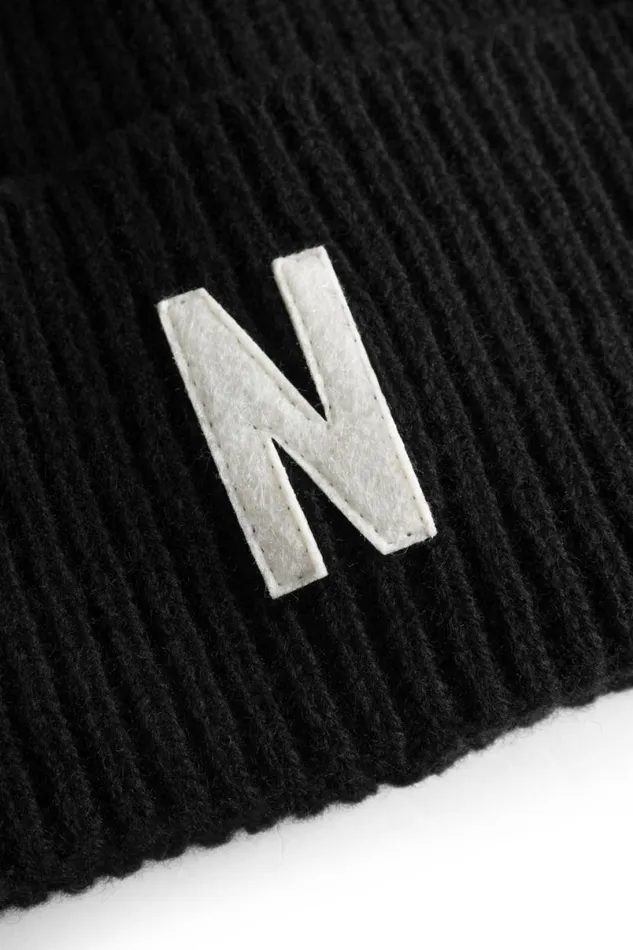 Men Norse Projects Beanies Merino Lambswool Rib N Logo Beanie Black