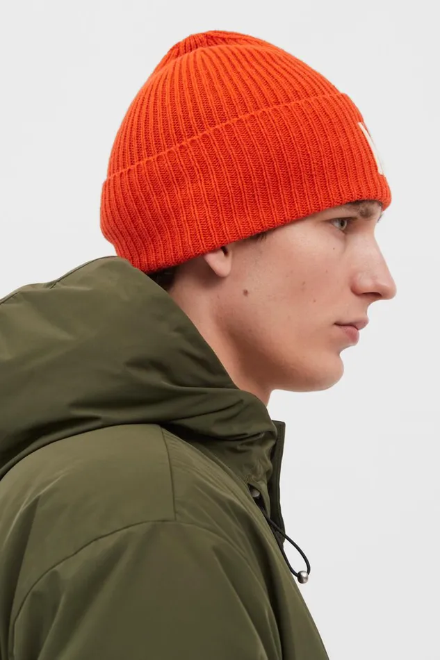 Men Norse Projects Beanies Merino Lambswool Rib N Logo Beanie Blood Orange