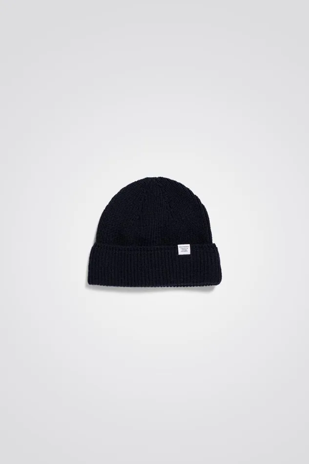 Men Norse Projects Beanies Wool Cotton Rib Beanie Dark Navy