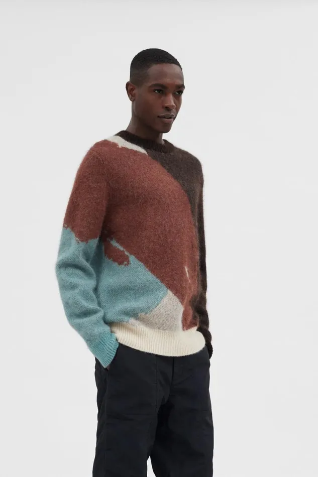 Men Norse Projects Knitwear Arild Alpaca Mohair Jacquard Sweater Espresso