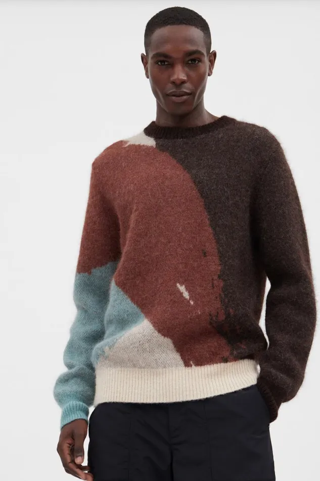 Men Norse Projects Knitwear Arild Alpaca Mohair Jacquard Sweater Espresso