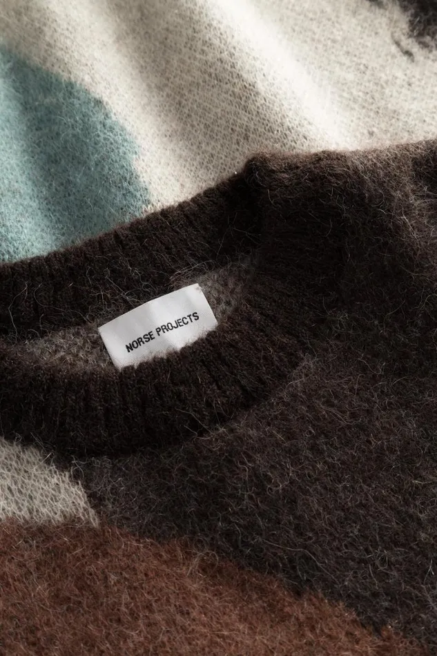 Men Norse Projects Knitwear Arild Alpaca Mohair Jacquard Sweater Espresso